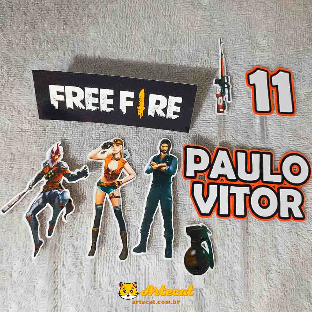 Topo de bolo Free Fire - Topper Free Fire - Personalizado