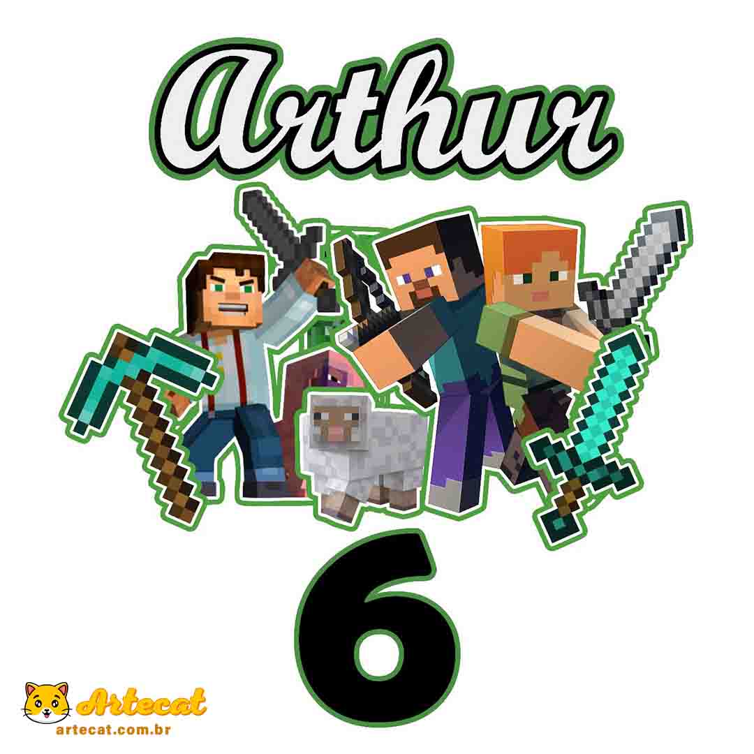 Topper Bolo Aniversário - Tema Minecraft